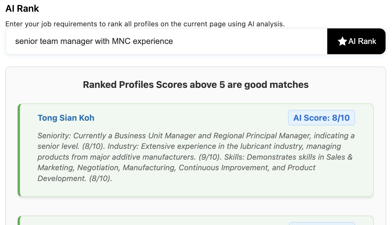 AI Profile Ranking Interface
