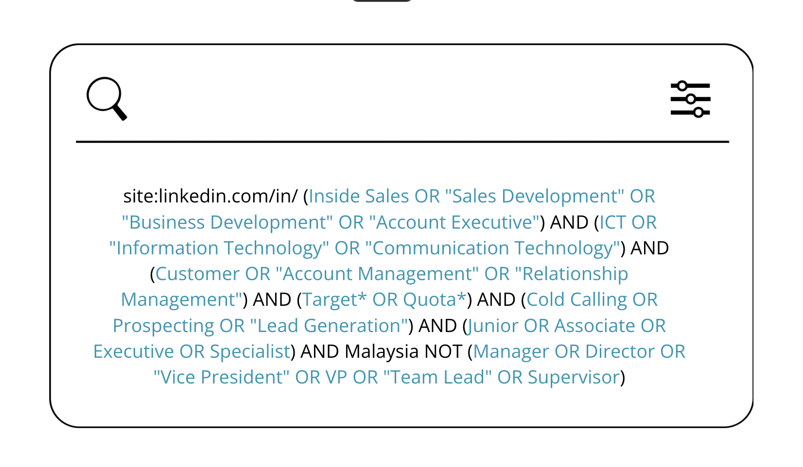 Boolean search interface showing candidate results